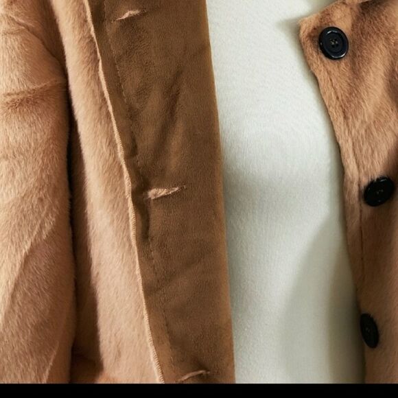 Honey Brown Faux Fur Teddy Jacket sz 14 Lightweight NWT - Picture 11 of 11